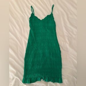 NWT H&M Green Bodycon Ruffle Mini Dress